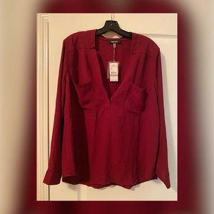 Deep Red V Neck Blouse, brand new, Nine West